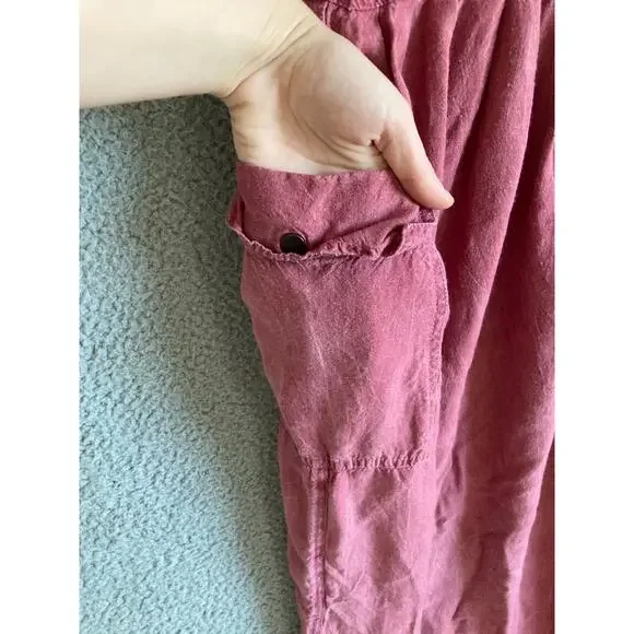 Vintage Express Midi Dress 1 Medium Tank Pockets Jersey Round Neck Stone Red 80s - Picture 4 of 13